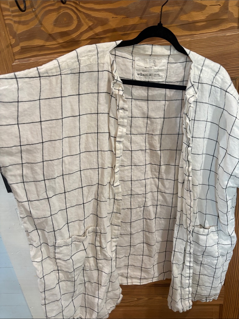 notPERFECTLINEN White Windowpane Linen Open Cardigan (yes needs ironing) - Picture 3 of 5